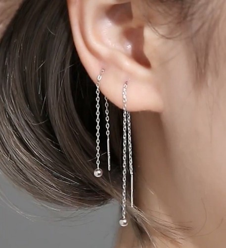 925 Sterling Silver Threader Drop Earrings Bead - Bild 7 von 9