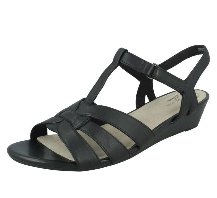 SANDALI CASUAL CLARKS ABIGAIL MARGHERITA DONNA NERI ZEPPE PELLE TAGLIA UK 7 D 41