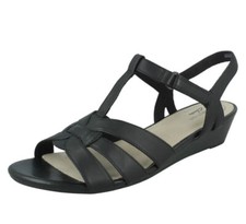 Image of CLARKS ABIGAIL DAISY LADIES BLACK LEATHER WEDGES CASUAL SANDALS UK SIZE 7 D /41