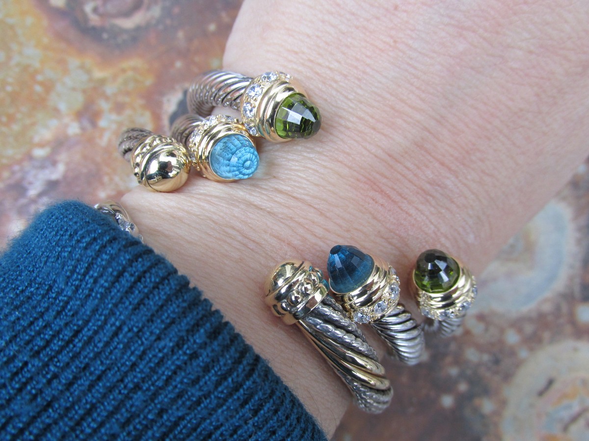 アクセサリー Harpo 2 Twists Bangle - Silver Sterling Silver w/ Peridot & Other Stones Twist Rope Cuff