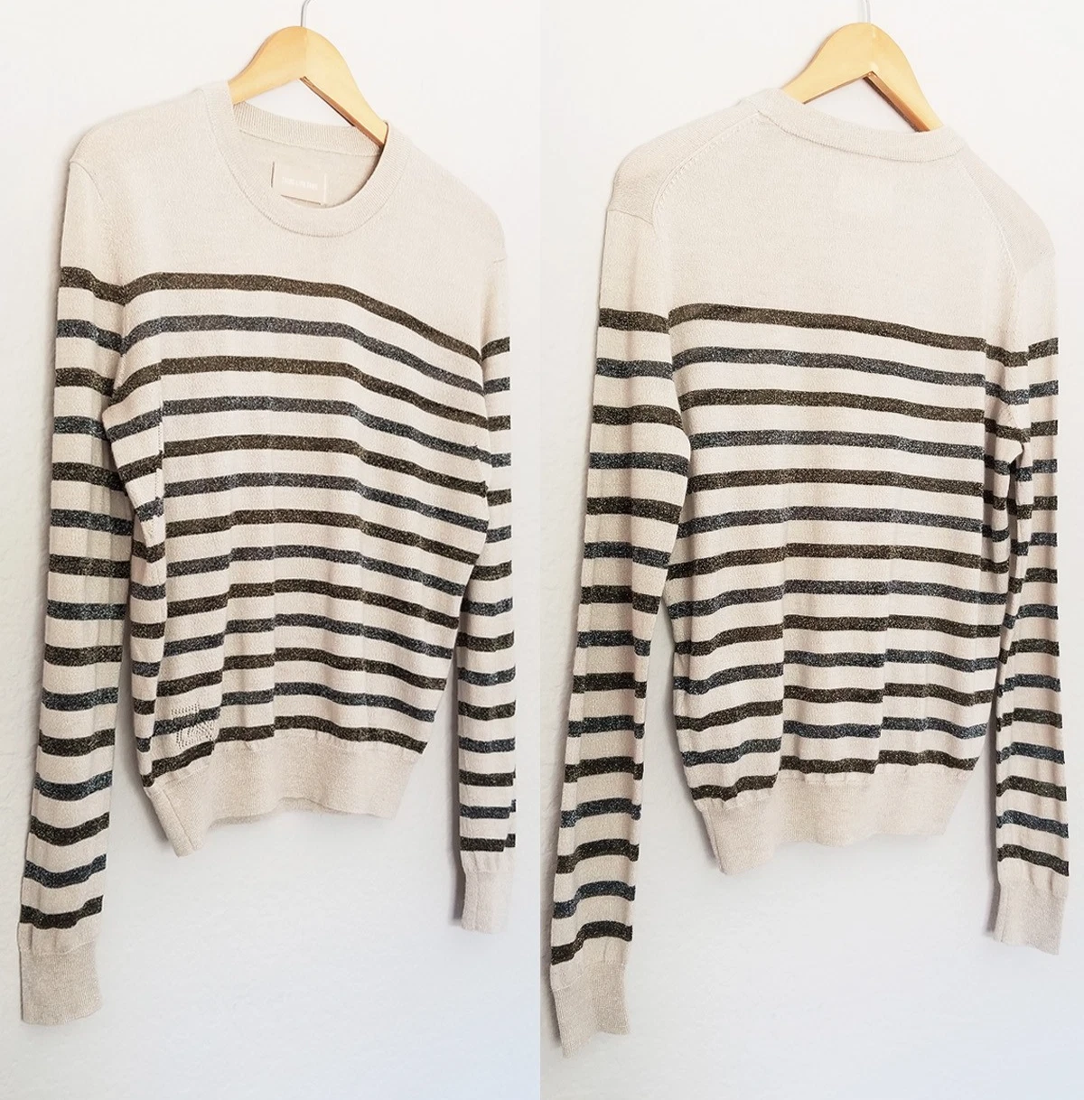 ZADIG & VOLTAIRE Life Lurex Striped Sweater S Wool Blend Metallic Sheer Lux $298