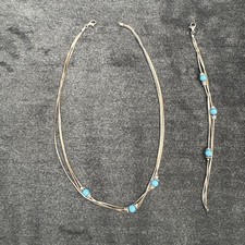 Turquoise Bead Multi-Strand Sterling Silver 925 Necklace and Bracelet Set