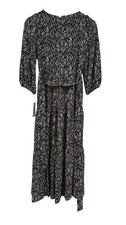 DKNY Zebra Print Midi Dress 6P Petite NWT Belted Black Ivory 3/4 Sleeve Stretch