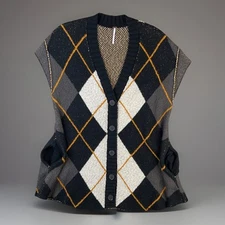 Free People Swingin Swing Mini Sweater Dress Exploded Argyle Oversized Women XS