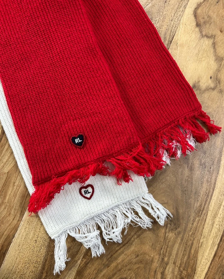 Polo Ralph Lauren Mezcla de Lana Rojo y Blanco Bufanda Tejida 8" Ancho Talla Única 7-16 Lote Foto 3 de 4