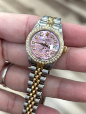 ROLEX Ladies Datejust 69173 Pink Floral Dial Diamond Dial Bezel 18K Yellow Gold 10