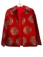 VTG 100 Silk Asian Embroidered Red Brocade Cocktail Party Statement Jacket M
