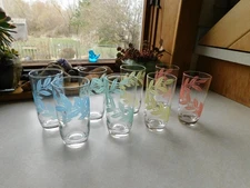 Vintage Tumbler Glasses Set of 8 Pastel Pink Yellow Blue Green LuRay Go With
