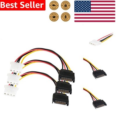 SATA to 4 Pin Power Cable Adapter 3 Pack Male 15 Pin to LP4 Female 7-Inch