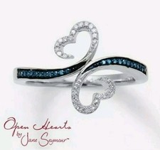 SILVER BLUE SAPPHIRE DOUBLE HEART RING SIZES 6, 7, 8  9