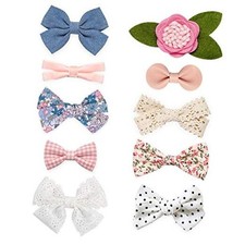 Baby Girl Hair Clips Bows Barrettes 10 Pack Fully Lined Alligator Clip Hair
