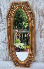 Vtg MCM Hollywood Regency Gold Octagon Wall Mirror Syroco Long Skinny Ornate '64