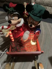Vintage  Santa's Best Disney Mickey & Minnie Mouse Animated Christmas Sleigh