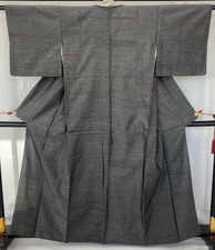 Japanese Vintage Kimono Silk Gray Tumugi Traditional Authentic Length 62 in
