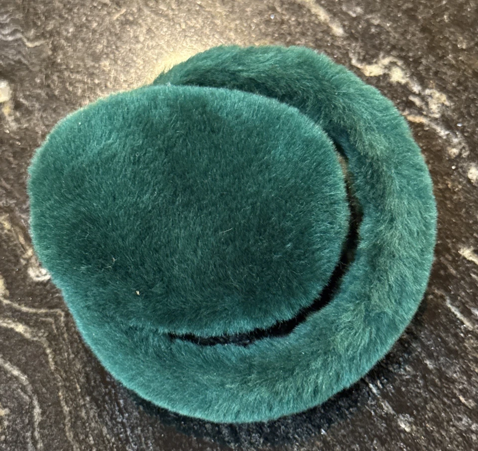 Wickedly Warm EMERALD GREEN FUR EAR MUFFS with Fuzzy HEADBAND - Image 2 of 4