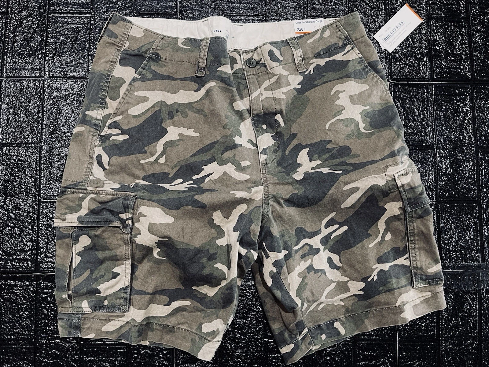 Vintage Old Navy Faded Woodland Camouflage Lived-In Cargo Shorts Sz M/40