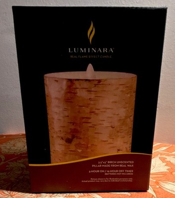 Luminara Real Flame Effect Birch Unscented LED Pillar Candle 3.5x5in Wax Timer