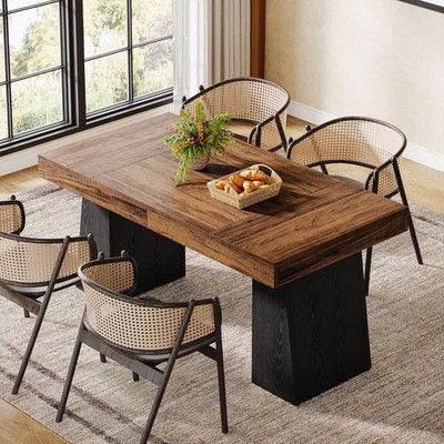 55-Inch Rectangular Dining Table for 4, Mid-Century Modern Wooden Kitchen Table