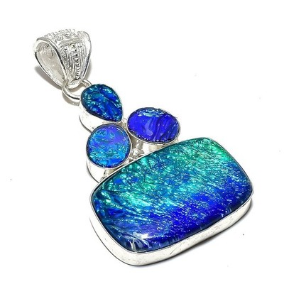 AustralTriplets Opal Gemstone Handmade 925 Sterling Silver Jewelry Pendant 2.10''