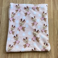 Parents Choice Reindeer Pink Beige Plush Baby Blanket Holiday Walmart 28 x 35