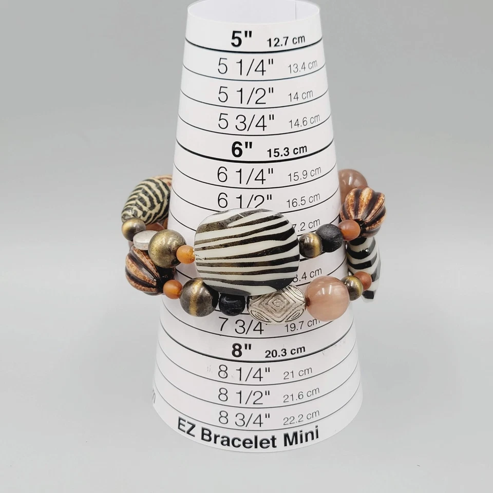 Juego de 2 pulseras elásticas con cuentas Premier Designs a rayas marrón cebra Foto 2 de 4