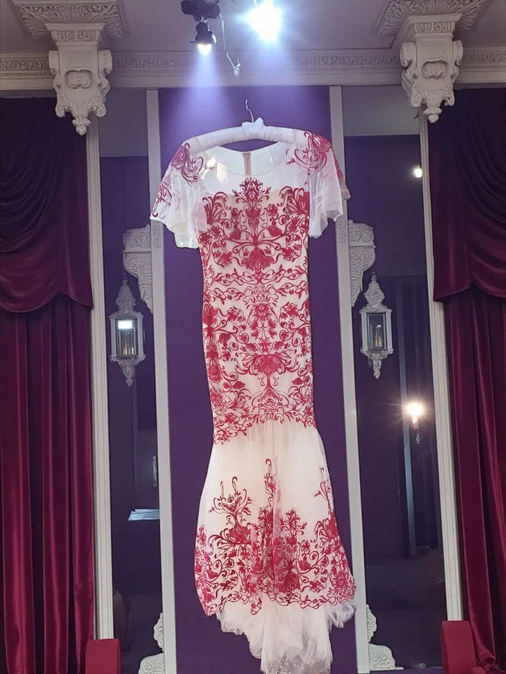 РЕДКАЯ неношеная 2015 коллекции Marchesa Notte знаковый красный кружева вышитое платье ~ Sz 4 - Изображение 2 из 4