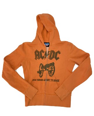 AC/DC Rocker Pullover Sweatshirt Zip Hoodie Size Small By Junk Food