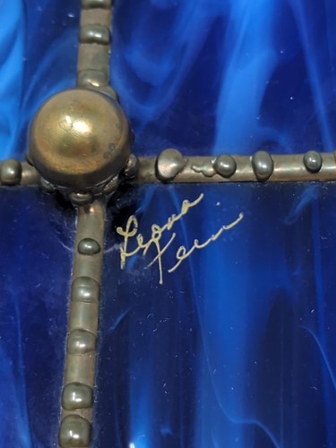 Signed Potichomania Art Glass Royal Blue Dreidel With Stand Leona Fein Judaica - Picture 5 of 9