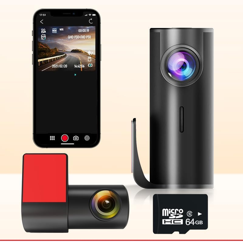 2K Dual Dash Cam with 1296P HD 140° Wide Lens Starlight 360° Rotation