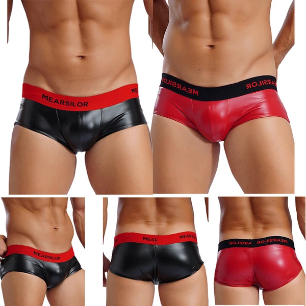 US Mens Sexy Shiny Pouch Boxers Shorts Briefs PVC Leather Thong Trunks Underwear