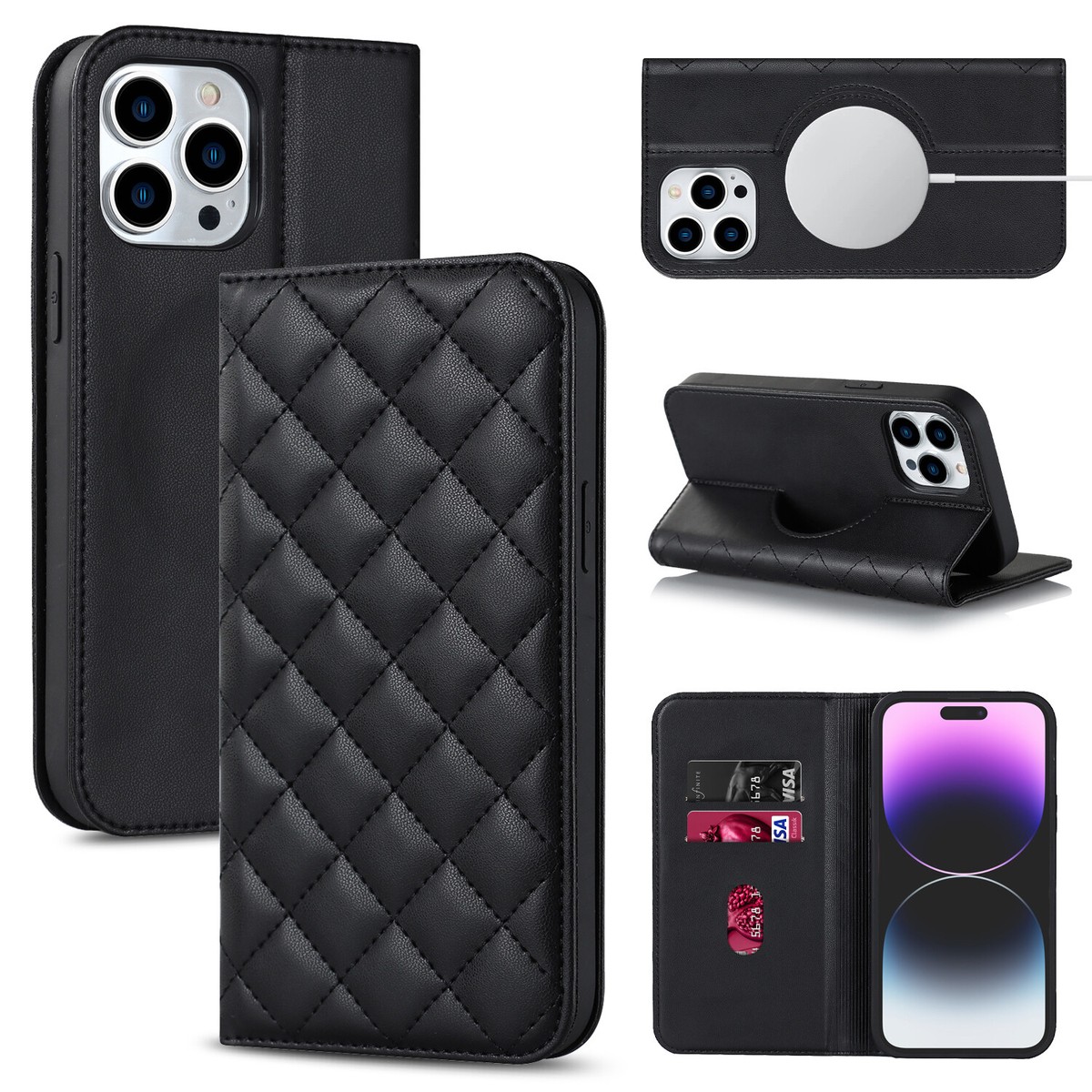 For iPhone 16 Pro Max 16 14 Luxury Magnetic Full Body Slim Wallet Case for  Women