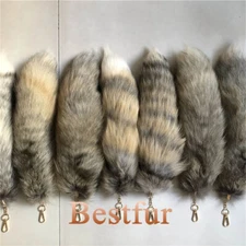 Wholesale 50pcs Real Golden Island Fox Fur Tail Keychain Pendant Cosplay Toys