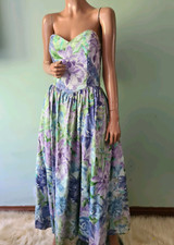 Abito da ballo basco vintage anni 80 Monsoon 10 floreale disossato a rete senza spalline bustier