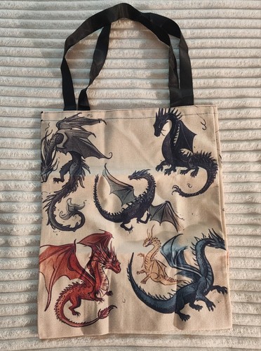 Dragons Fantasy Womens Accessories Gift Tote Bag Burlap Red Gren Blue Black