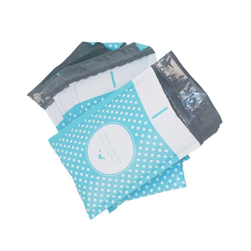 500 #0 CD DVD Extra Breit 6,5x10 (mit Liebe verpackt) Blau Punkte Poly Luftpolster Versandtaschen - Bild 4 von 6