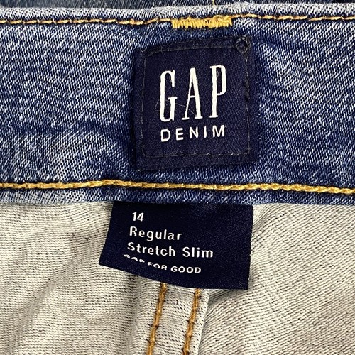 GAP Jeans Youth Girls 14 Blue Slim Stretch Straight Mid Rise Med Wash Denim - Picture 10 of 17