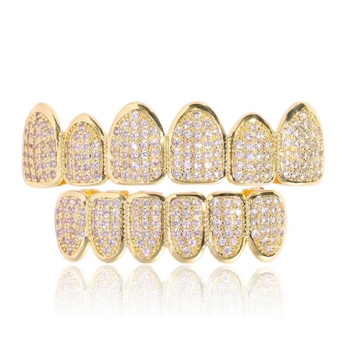 Massive 925 Silber simulierte Diamanten Custom Grillz Zähne oben unten Set Hip Hop - Bild 12 von 15