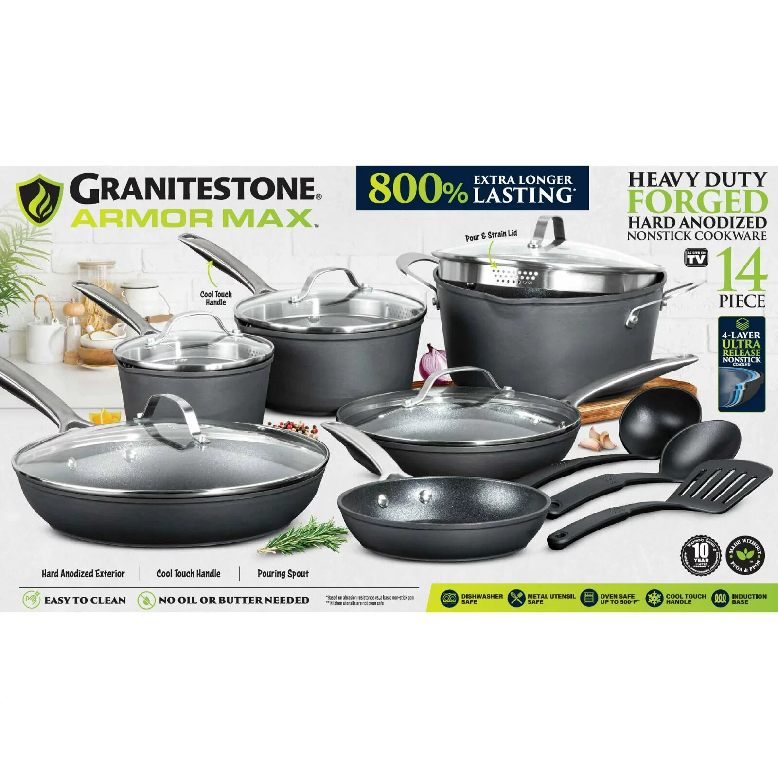 Granitestone Armor Max Pots and Pans Set Hard Anodized Cookware Set
