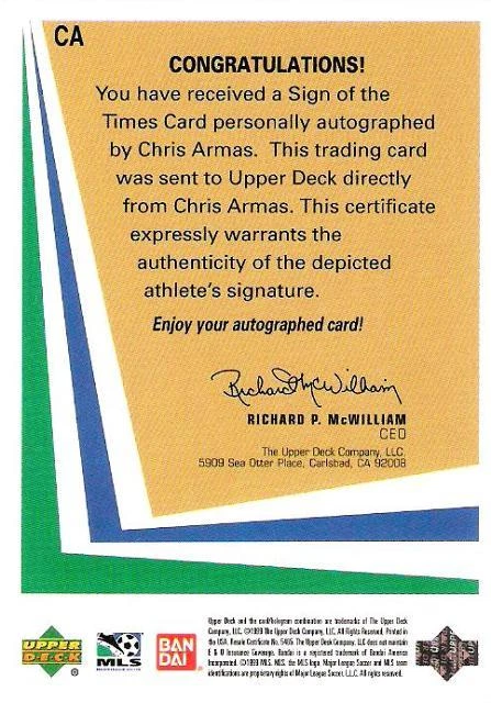 1999 Upper Deck Major League 'Soccer Sigh of the Times' cartão de autógrafo certificado - Imagem 2 de 4