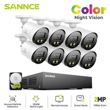 SANNCE 8CH HDMI 5in1 DVR 1080P Full Color Night Vision Security Camera System AI