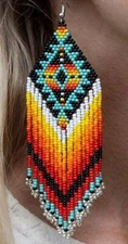 Tribal Earrings Native Large Boho American Seed Beads Handmade Earring