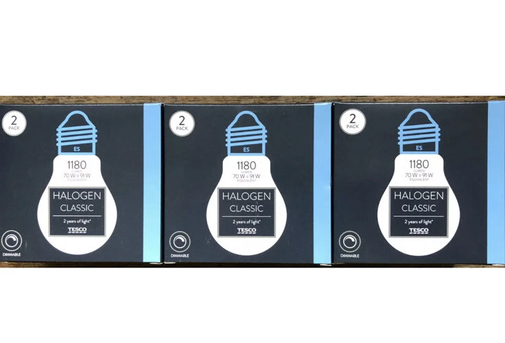 3 PACKS OF 2 6 BULBS OF TESCO HALOGEN 70W 91W EDISON SCREW