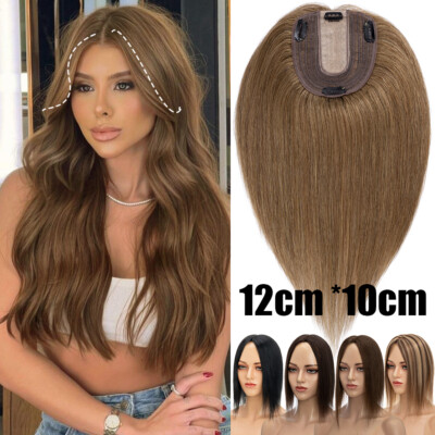 Clip In 100% Remy Human Hair Topper Hairpiece Toupee Silk Mono Base Women System