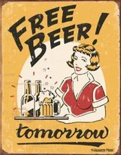 Free Beer Bar Retro Weathered Logo Vintage Tin Sign Metal Poster 16" x 12.5"