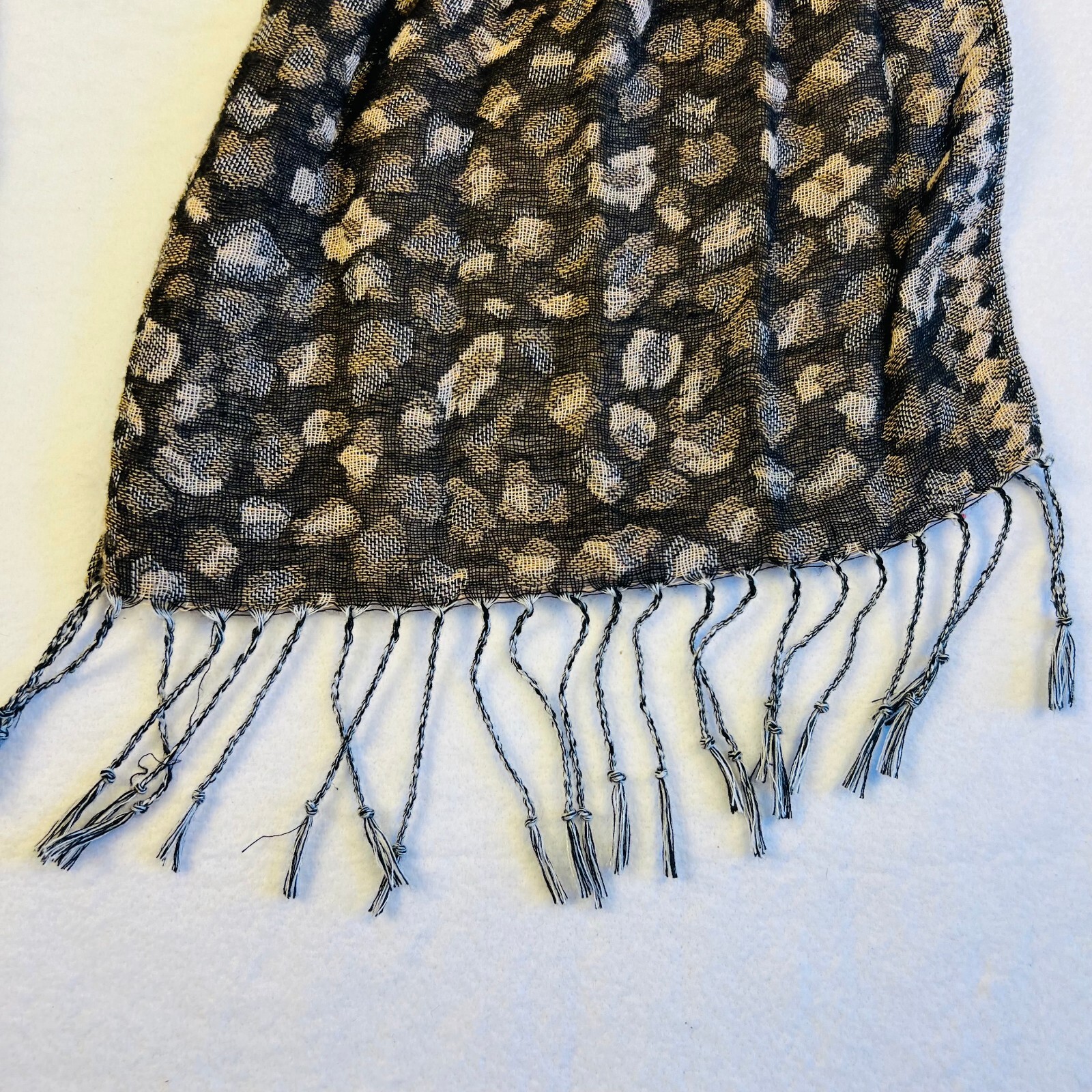 Scarf Multiple Patterns Black Gray Brown Fringe L… - image 2