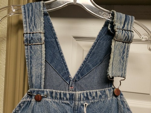 Round House Men Bib Overalls 48 X 27 Blue Faded Grunge Missing Hook Distressed - Picture 2 of 11