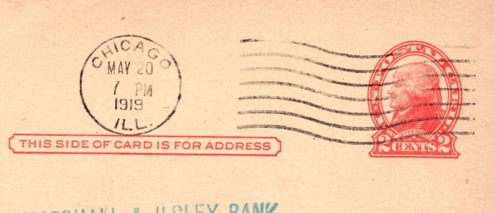c1917 UX30 US Postal Card Jefferson Red 2c MERCHANTS LOAN & TRUST CO Chicago IL - Image 3 of 4