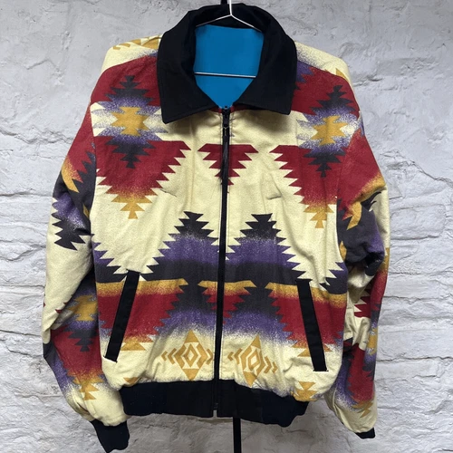 Rode Rodi Walker Reversible Western Canvas Flannel Jacket Aztec Southwest