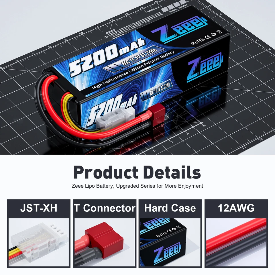 Zeee 3S Lipo Akku 11.1V 80C 5200mAh Hardcase T Stecker für RC Auto Boot Buggy - Bild 2 von 4