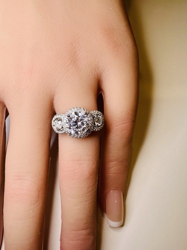 Simon G Three Stone Diamond Pave Center 2.00 Lab Created Diamond SG MR1531
